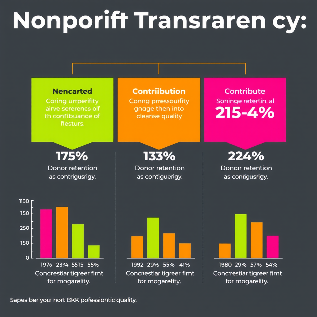 Infographic showing three tiers of nonprofit transparency with corresponding donor retention percentages and contribution amounts displayed in clean bar charts and statistics